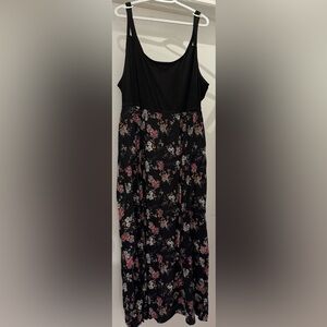 Warehouse 3X Black and Pink Floral Maxi Dress